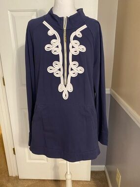 Lilly Pulitzer Navy Half-Zip Sweatshirt with White Trim